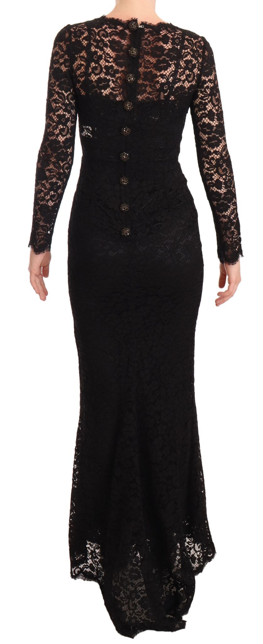 Dolce &amp; Gabbana – Schwarzes Meerjungfrauenkleid mit langen Ärmeln aus Baumwollspitze