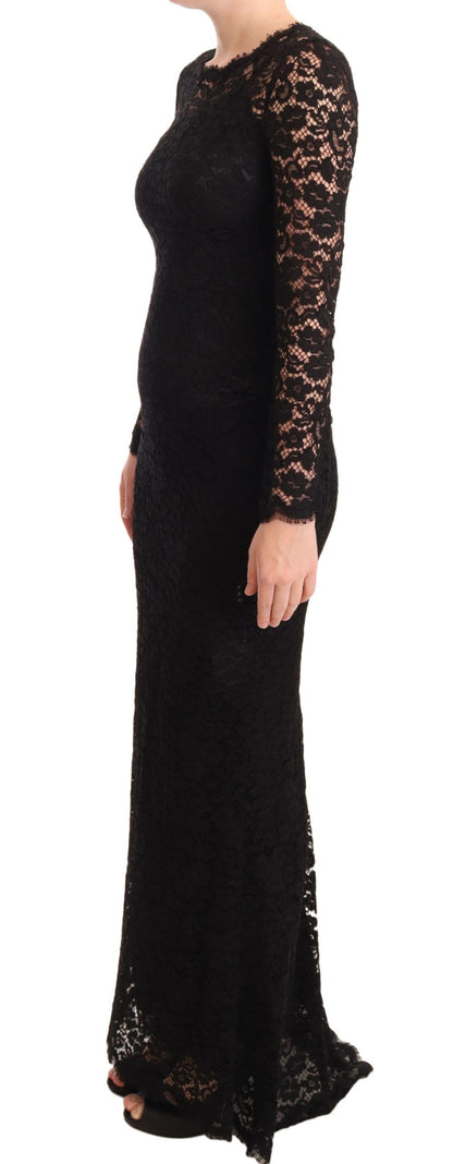 Dolce &amp; Gabbana – Schwarzes Meerjungfrauenkleid mit langen Ärmeln aus Baumwollspitze