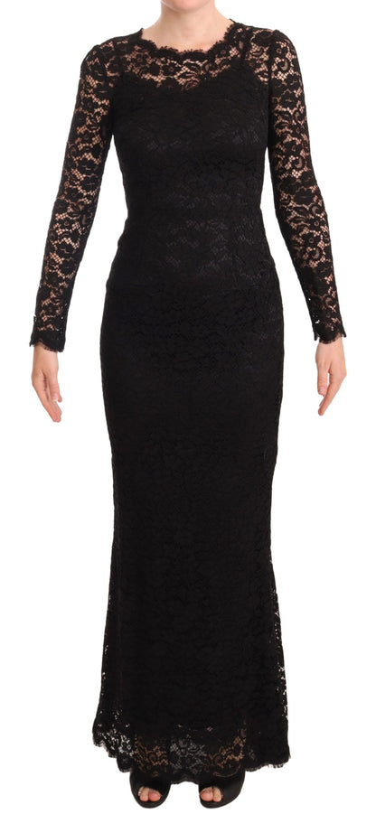 Dolce &amp; Gabbana – Schwarzes Meerjungfrauenkleid mit langen Ärmeln aus Baumwollspitze