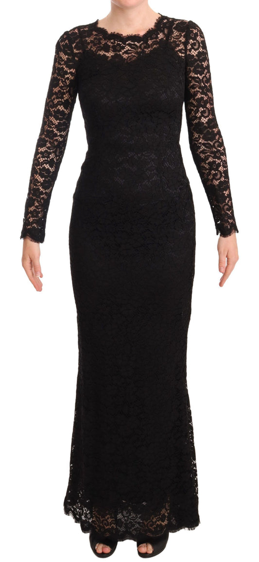 Dolce &amp; Gabbana – Schwarzes Meerjungfrauenkleid mit langen Ärmeln aus Baumwollspitze