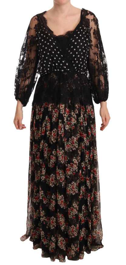 Dolce &amp; Gabbana – Maxi-Caprikleid mit Blumenmuster und schwarzer Spitze