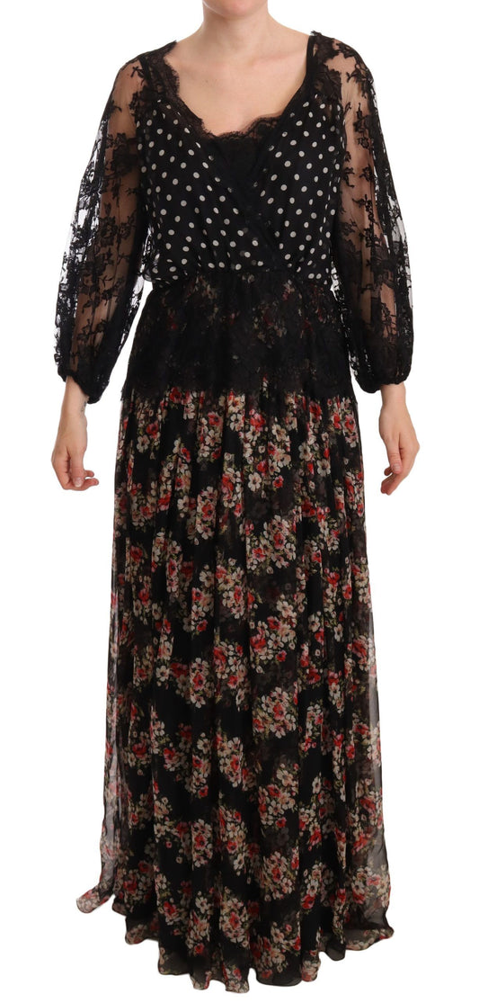 Dolce &amp; Gabbana – Maxi-Caprikleid mit Blumenmuster und schwarzer Spitze