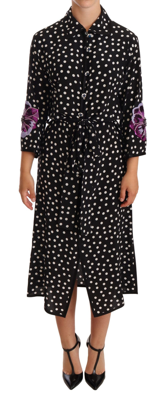 Dolce &amp; Gabbana – Schwarz-weißes Kleid mit Kristall-Pailletten und Blumenmuster