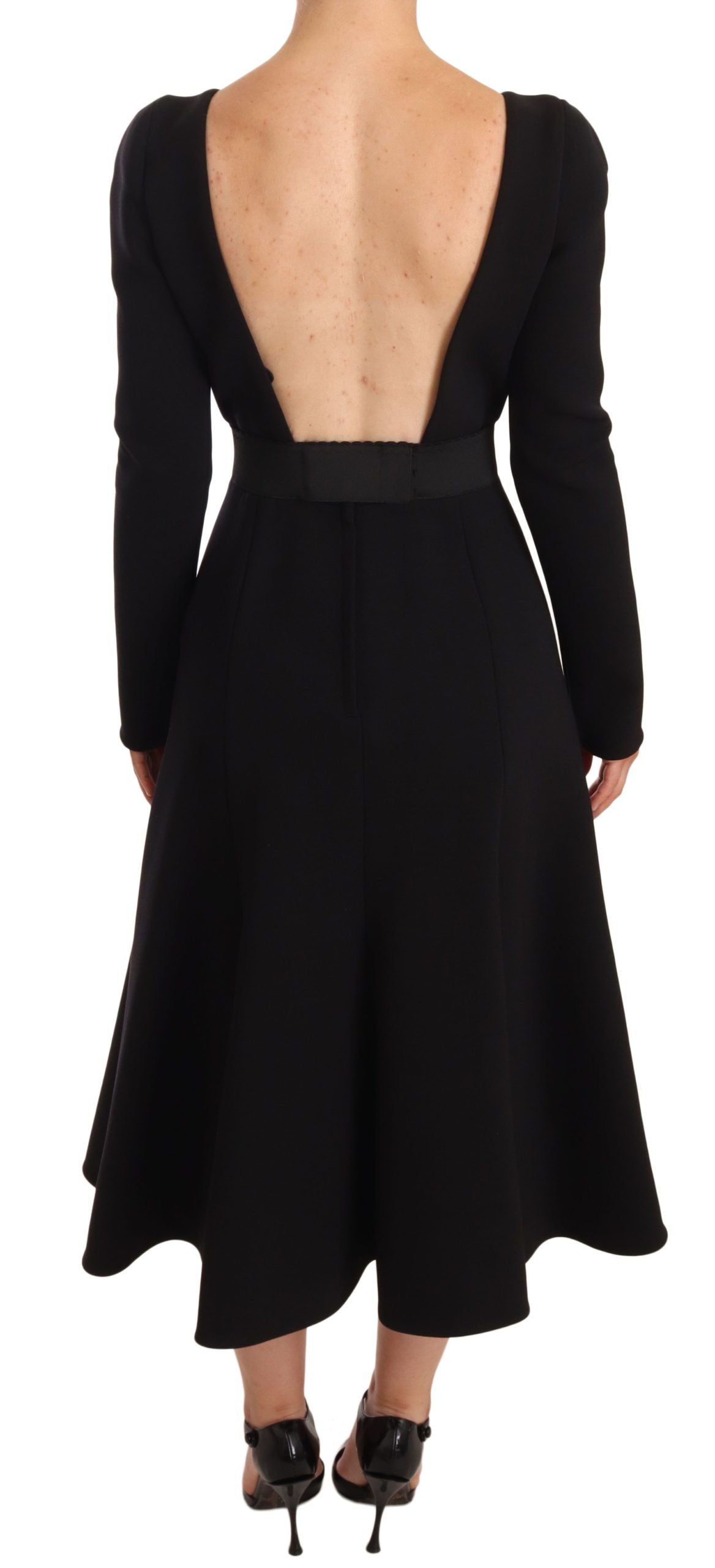 Dolce &amp; Gabbana – Schwarzes Etuikleid aus Stretchwolle mit offenem Rücken
