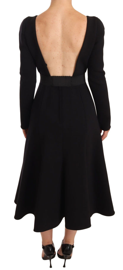 Dolce &amp; Gabbana – Schwarzes Etuikleid aus Stretchwolle mit offenem Rücken