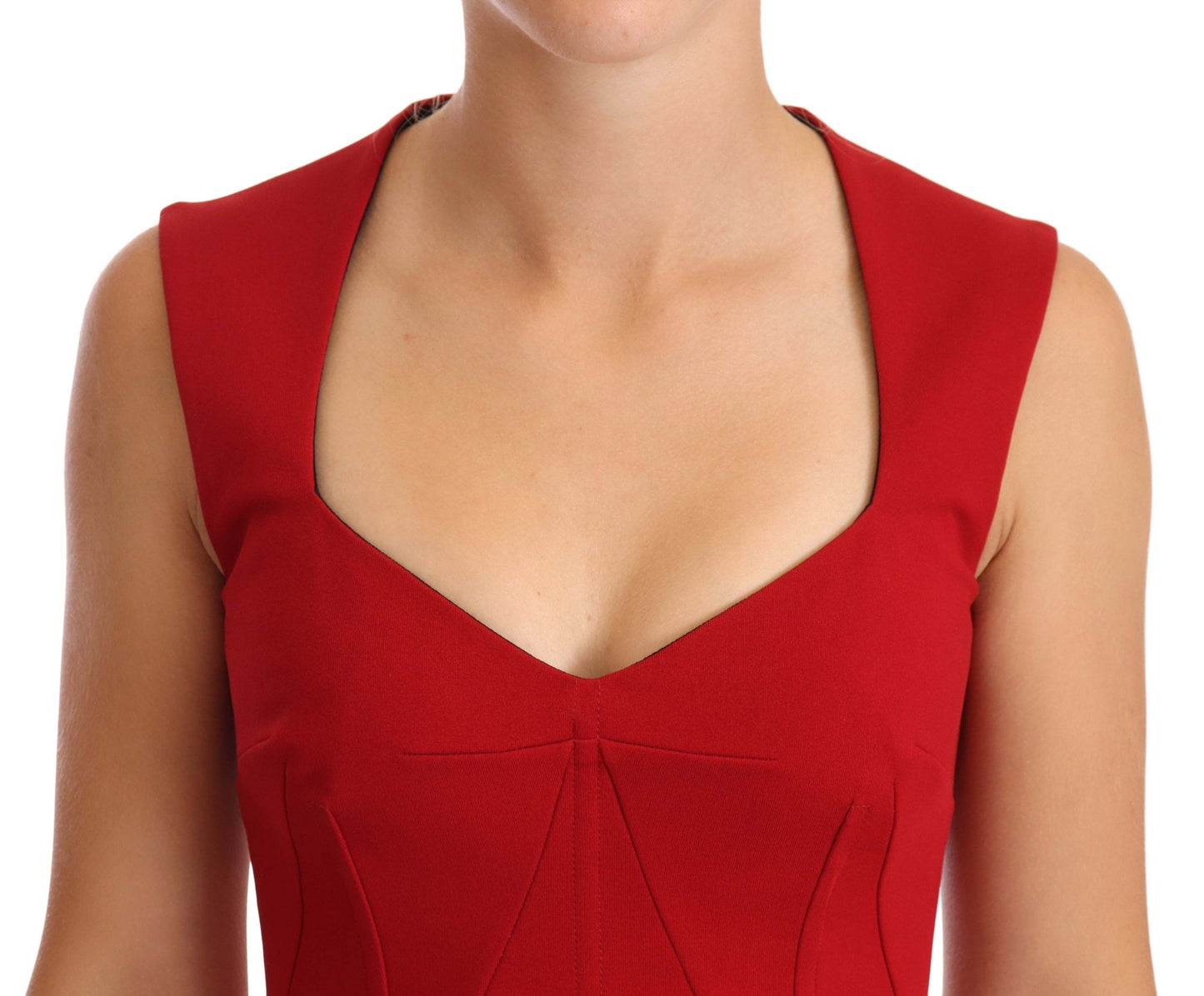 Dolce &amp; Gabbana Rotes, ärmelloses Midi-Stretchkleid mit Herzausschnitt