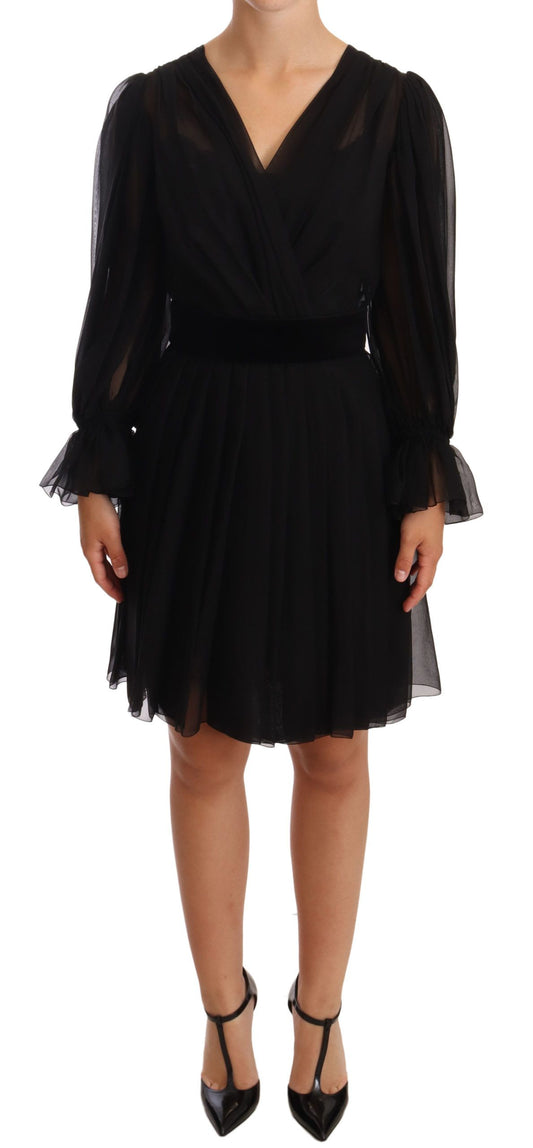 Dolce &amp; Gabbana – Schwarzes, plissiertes Minikleid aus Seidenstretch