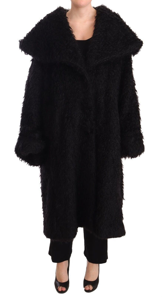 Dolce &amp; Gabbana – Trenchcoat-Jacke aus schwarzem Mohair-Pelz