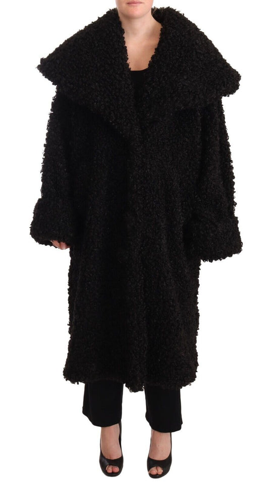 Dolce &amp; Gabbana – Trenchcoatjacke aus schwarzem Polyesterpelz