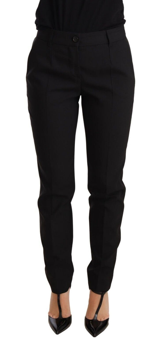 Dolce &amp; Gabbana Schwarze konische Hose aus Schurwolle für Damen