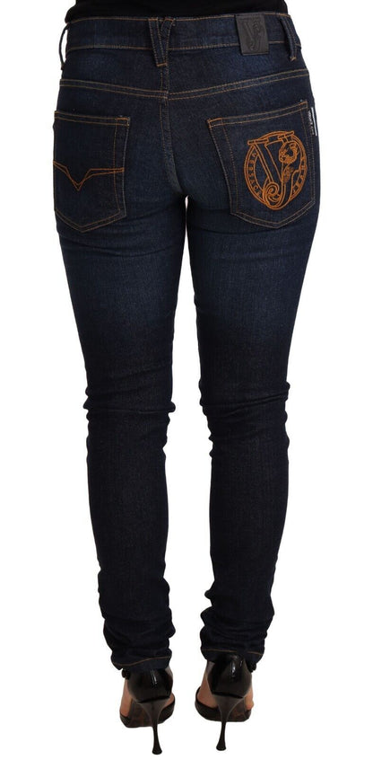 Versace Jeans Dunkelblaue Skinny-Jeans aus Baumwolle mit niedriger Taille