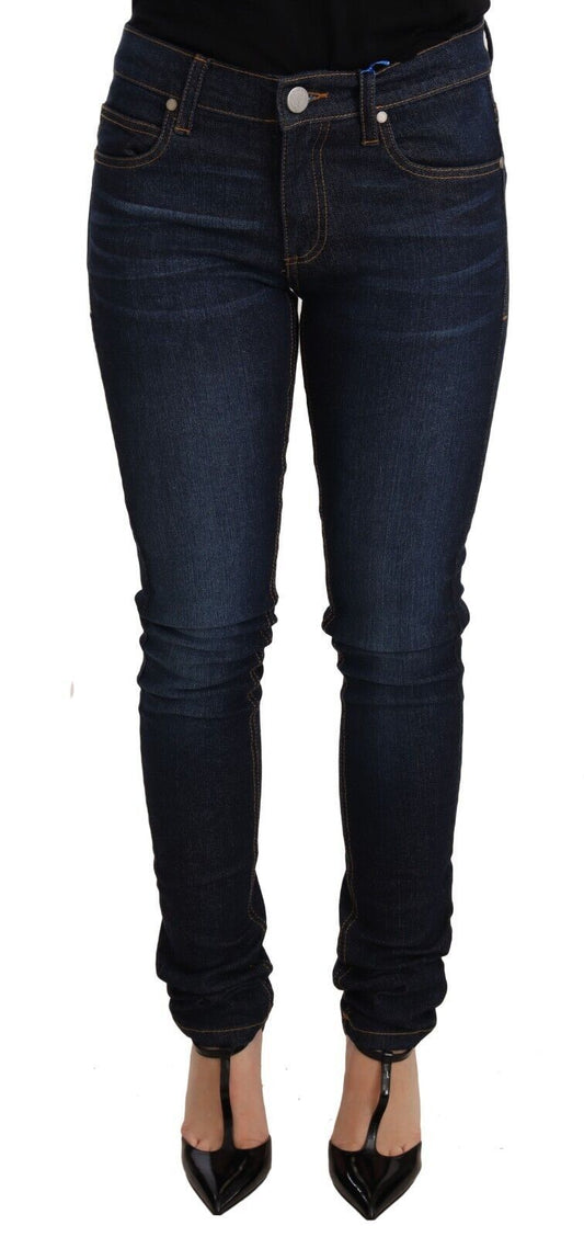 Versace Jeans Dunkelblaue Skinny-Jeans aus Baumwolle mit niedriger Taille