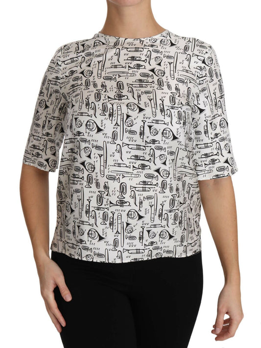 Dolce &amp; Gabbana – Weiße Bluse mit Musikinstrumenten-Print