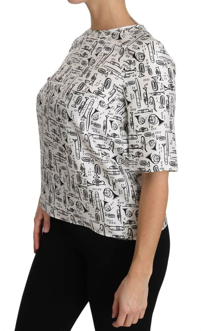 Dolce &amp; Gabbana – Weiße Bluse mit Musikinstrumenten-Print