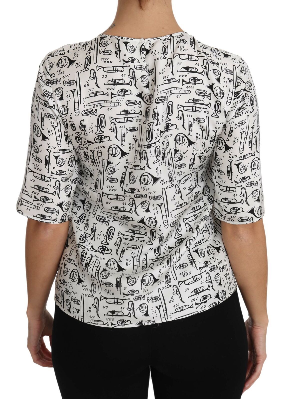 Dolce &amp; Gabbana – Weiße Bluse mit Musikinstrumenten-Print