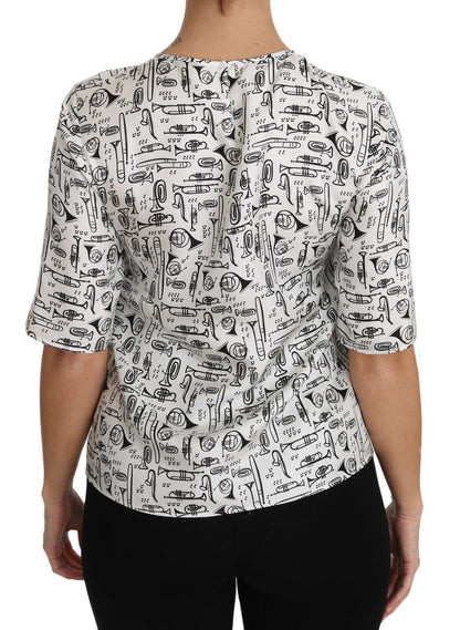 Dolce &amp; Gabbana – Weiße Bluse mit Musikinstrumenten-Print