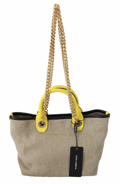 Dolce &amp; Gabbana Beige Gold Kettenriemen Schultertasche Handtasche