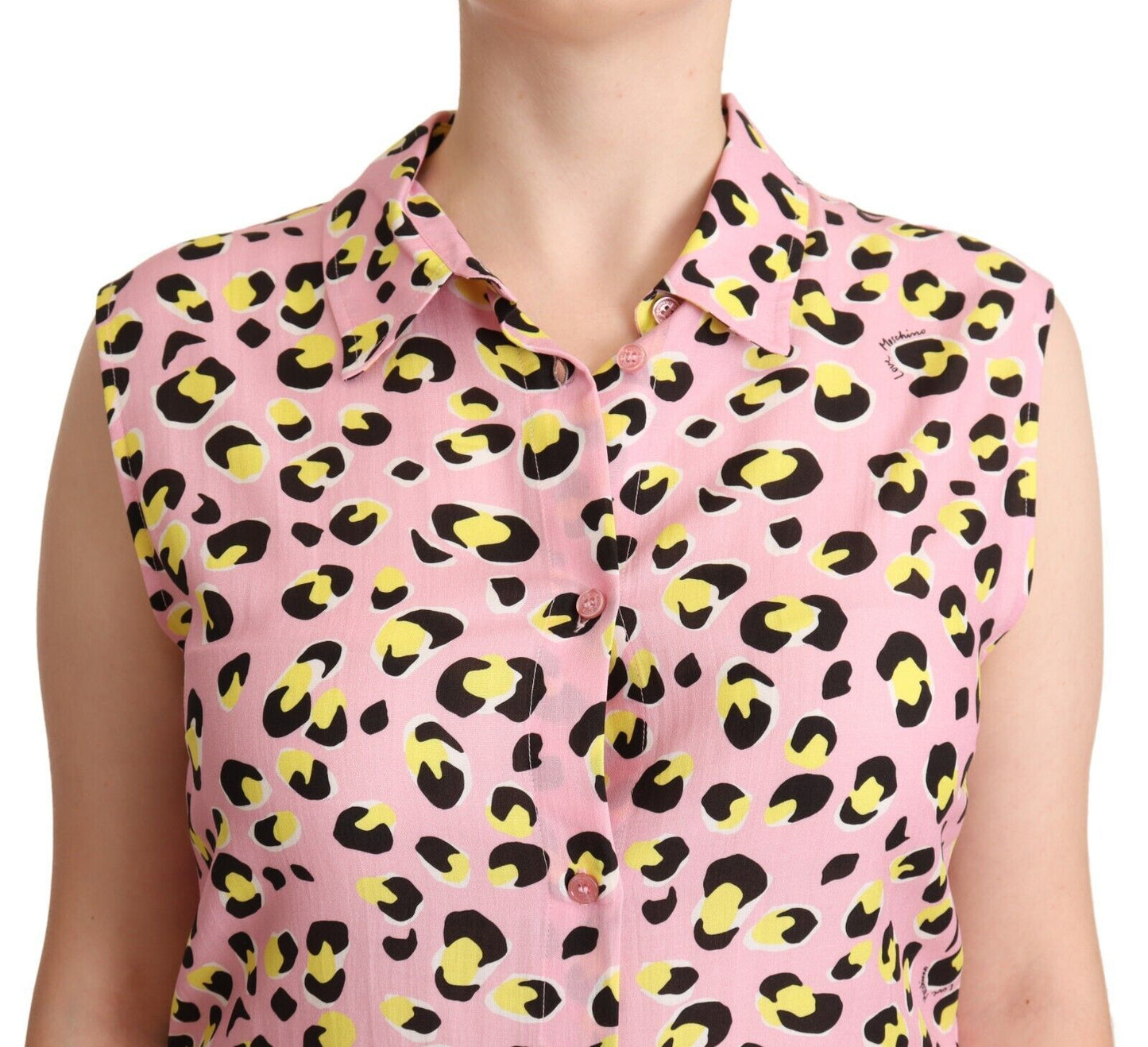 Love Moschino – Ärmelloses Poloshirt mit Kragen und Leopardenmuster in Rosa