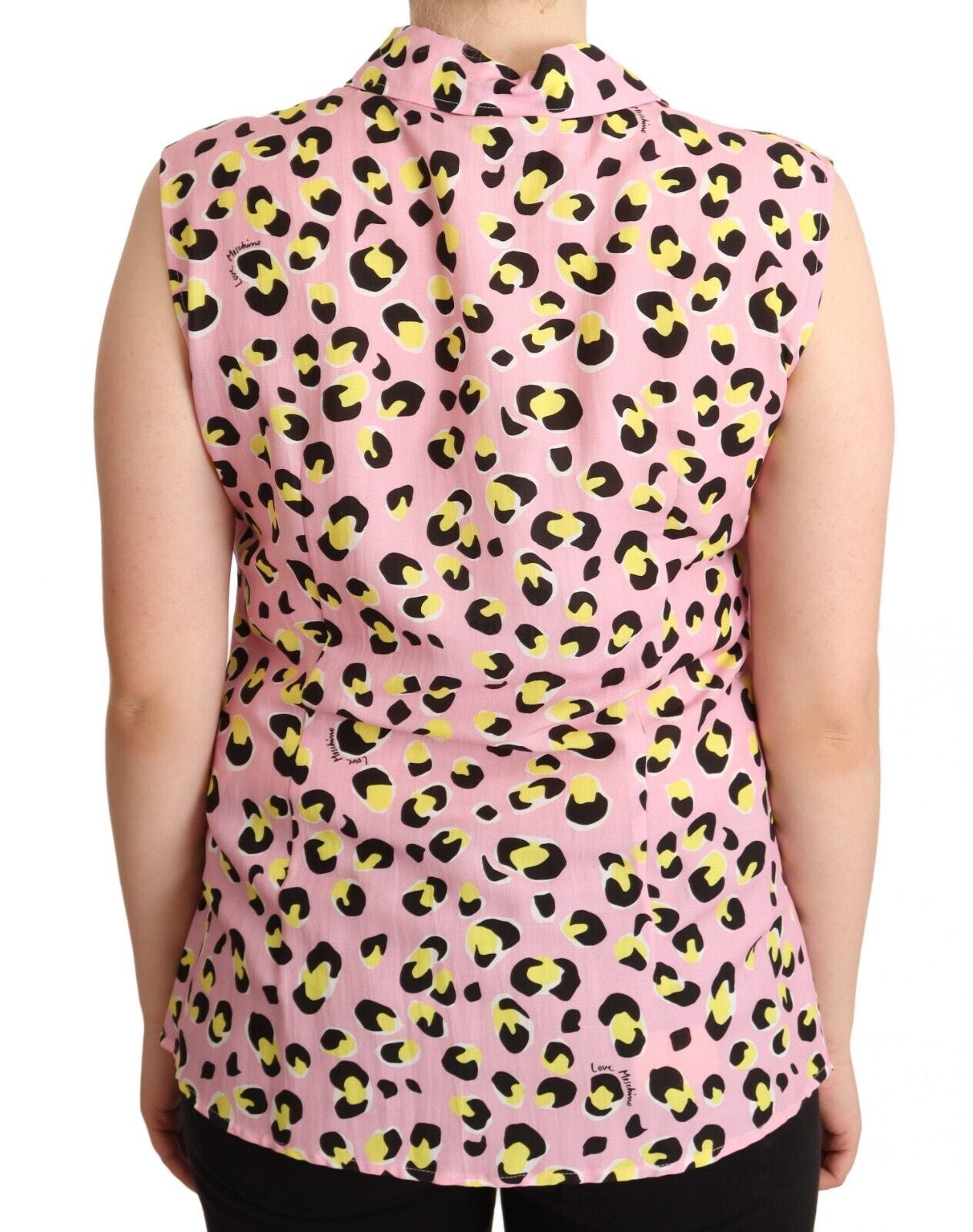 Love Moschino – Ärmelloses Poloshirt mit Kragen und Leopardenmuster in Rosa