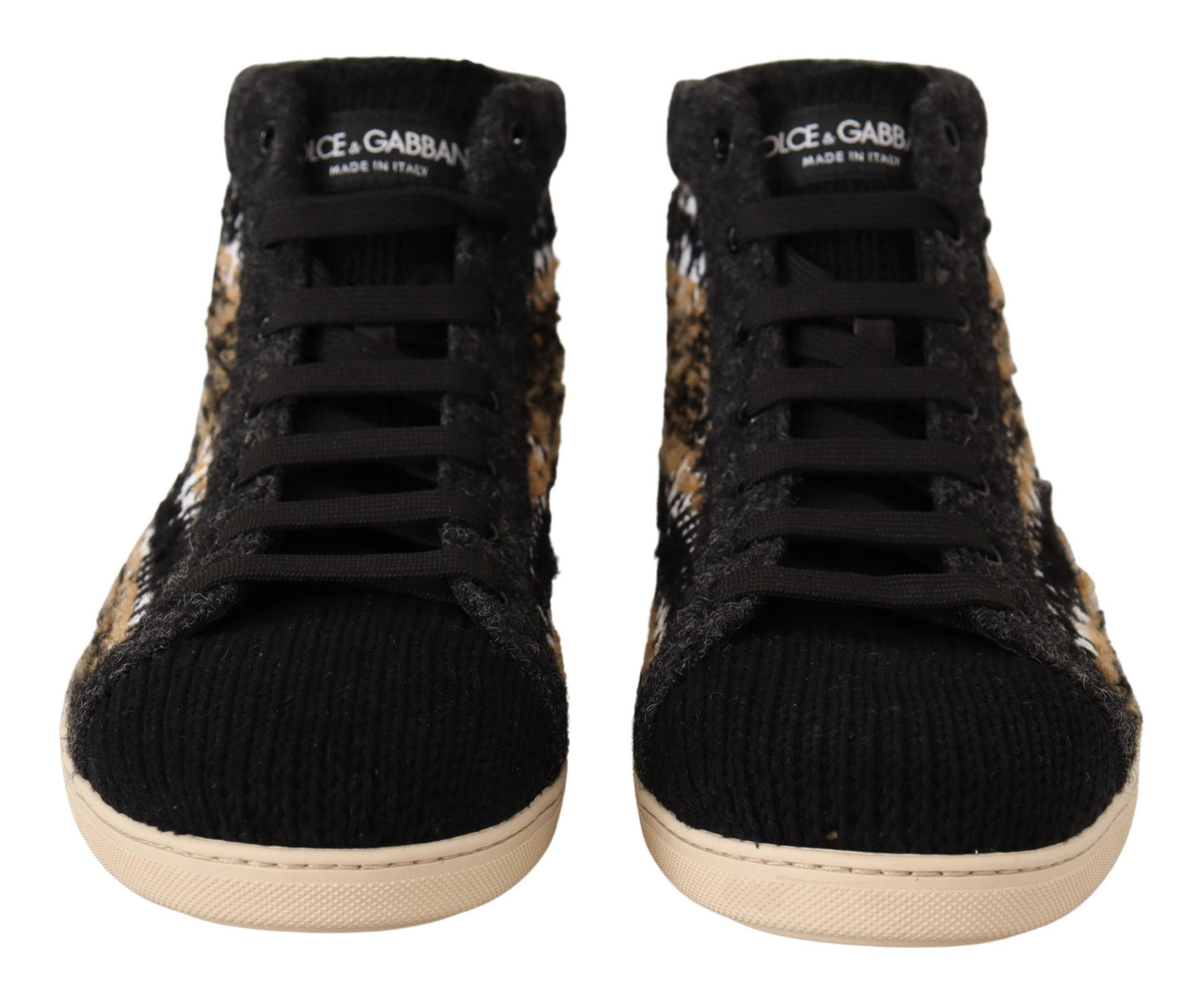 Dolce &amp; Gabbana Beige Braun Wolle Baumwolle High Top Sneakers