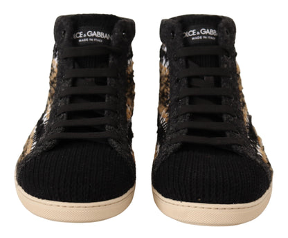 Dolce &amp; Gabbana Beige Braun Wolle Baumwolle High Top Sneakers