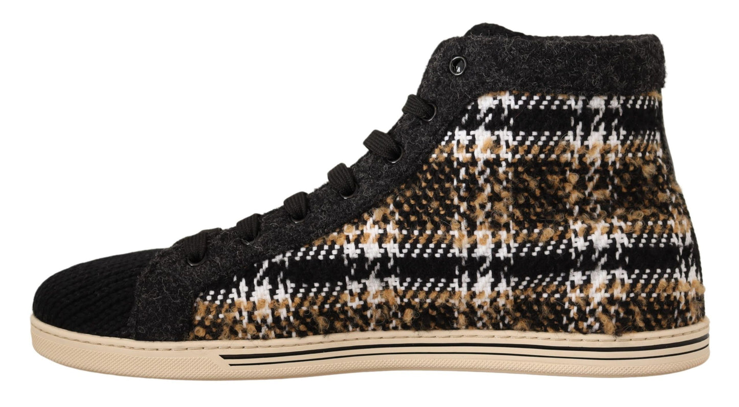 Dolce &amp; Gabbana Beige Braun Wolle Baumwolle High Top Sneakers