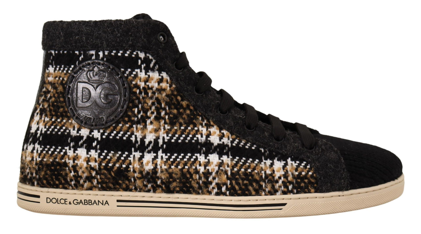 Dolce &amp; Gabbana Beige Braun Wolle Baumwolle High Top Sneakers