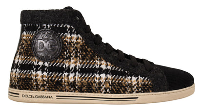 Dolce &amp; Gabbana Beige Braun Wolle Baumwolle High Top Sneakers
