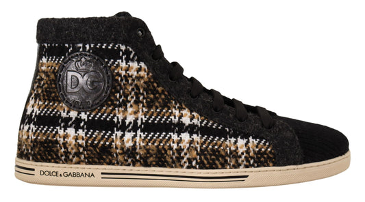 Dolce &amp; Gabbana Beige Braun Wolle Baumwolle High Top Sneakers