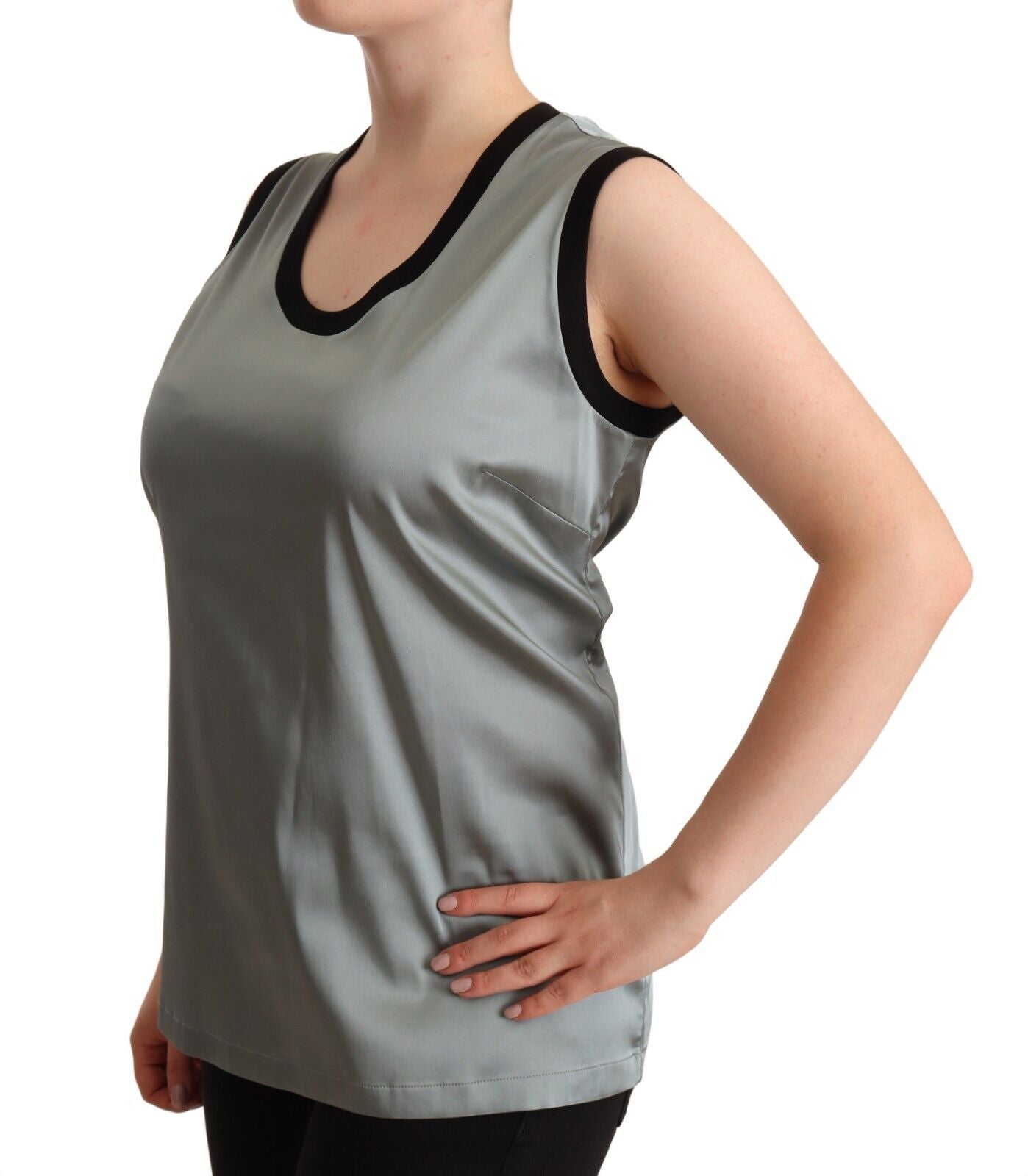 Dolce &amp; Gabbana Silbernes, ärmelloses, lässiges Tanktop mit Rundhalsausschnitt