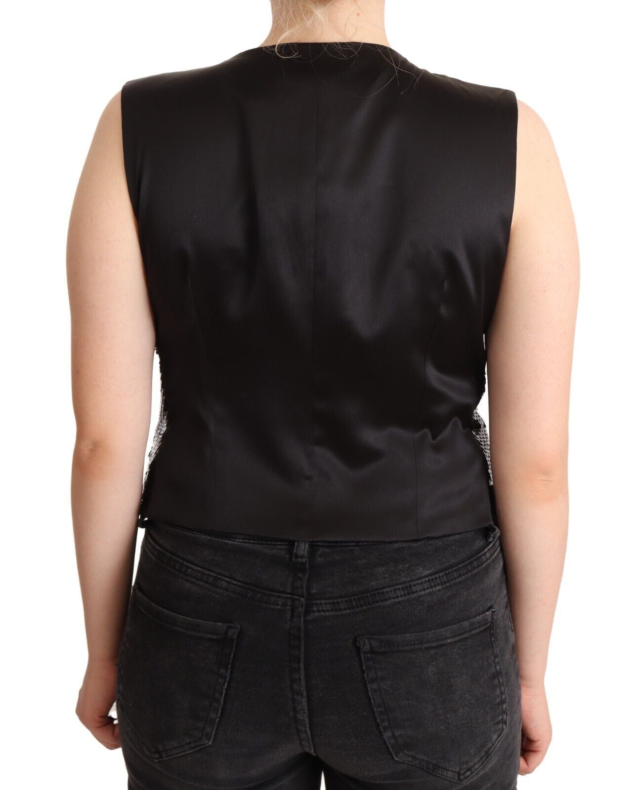 Dolce &amp; Gabbana – Schwarzes, ärmelloses Tanktop mit V-Ausschnitt und Pailletten