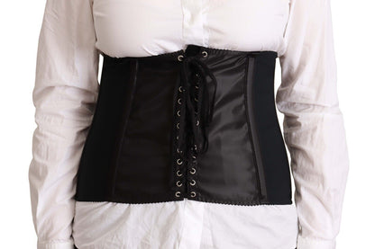 Dolce &amp; Gabbana – Schwarzes Oberteil mit Korsettgürtel und Stretch-Taillenriemen