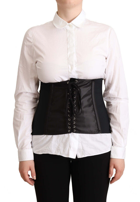Dolce &amp; Gabbana – Schwarzes Oberteil mit Korsettgürtel und Stretch-Taillenriemen