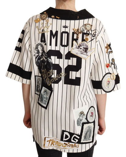 Dolce &amp; Gabbana – Weißes Amore-Hemd aus Baumwolle mit Kristallanhängern