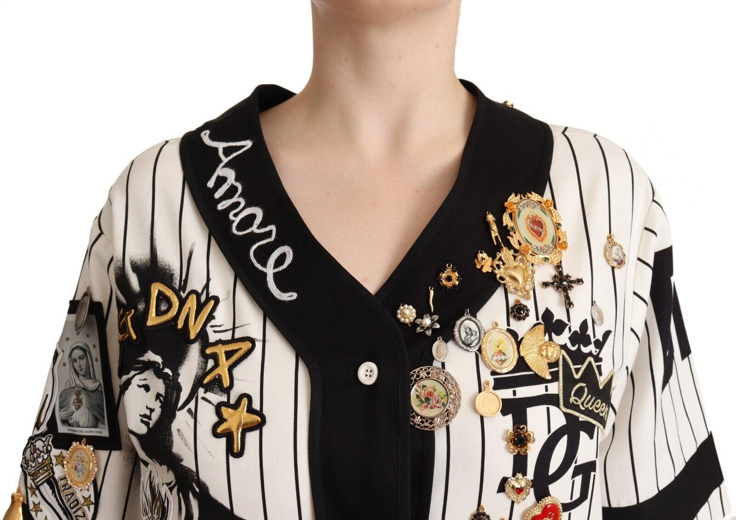 Dolce &amp; Gabbana – Weißes Amore-Hemd aus Baumwolle mit Kristallanhängern