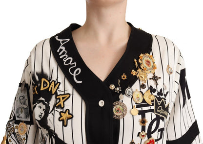 Dolce &amp; Gabbana – Weißes Amore-Hemd aus Baumwolle mit Kristallanhängern
