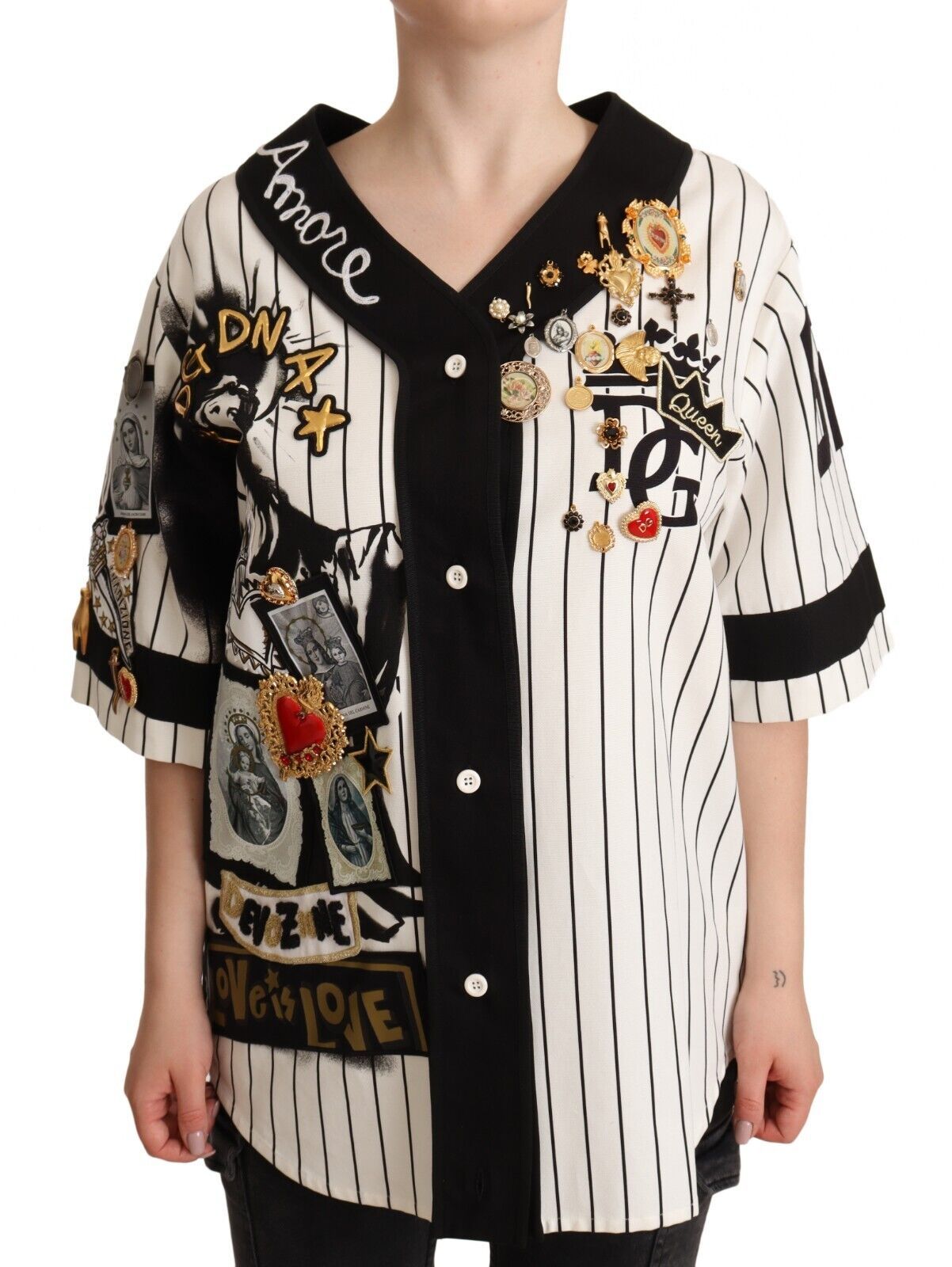 Dolce &amp; Gabbana – Weißes Amore-Hemd aus Baumwolle mit Kristallanhängern