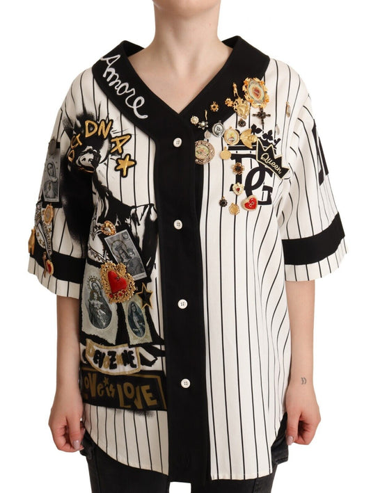 Dolce &amp; Gabbana – Weißes Amore-Hemd aus Baumwolle mit Kristallanhängern