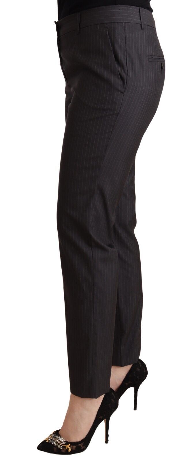 Dolce &amp; Gabbana – Schwarze, gestreifte, schmal zulaufende Wollhose