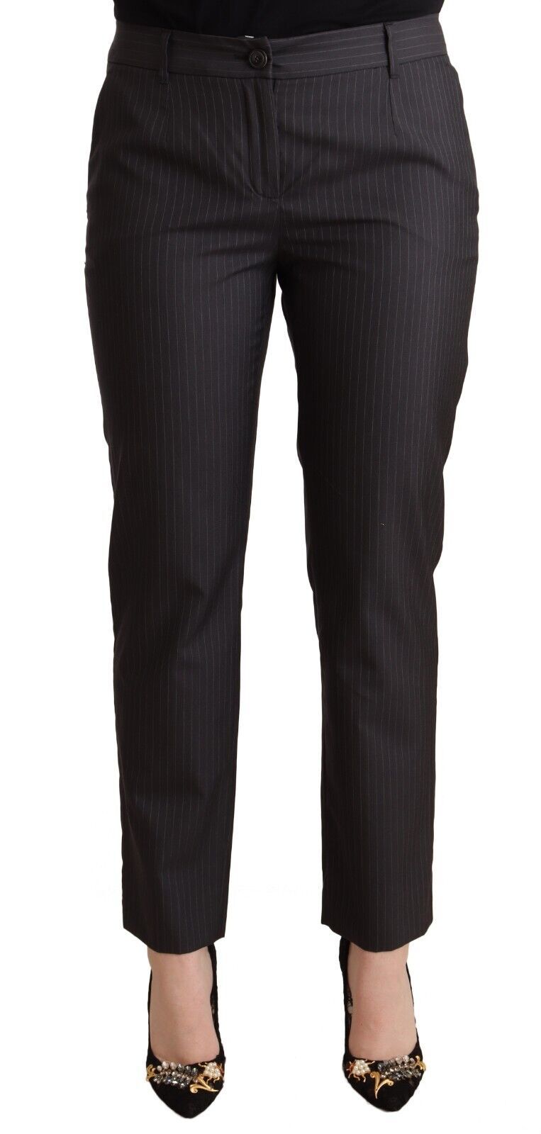 Dolce &amp; Gabbana – Schwarze, gestreifte, schmal zulaufende Wollhose