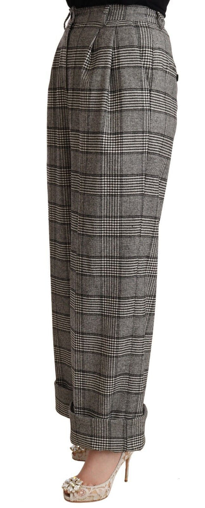 Dolce &amp; Gabbana Graue Tartan-Hose mit geradem Bein aus Wolle