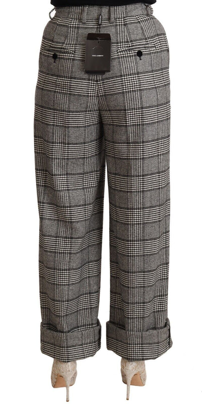 Dolce &amp; Gabbana Graue Tartan-Hose mit geradem Bein aus Wolle