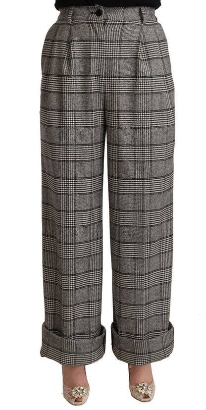 Dolce &amp; Gabbana Graue Tartan-Hose mit geradem Bein aus Wolle