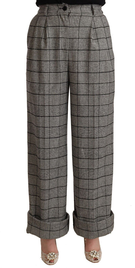 Dolce &amp; Gabbana Graue Tartan-Hose mit geradem Bein aus Wolle