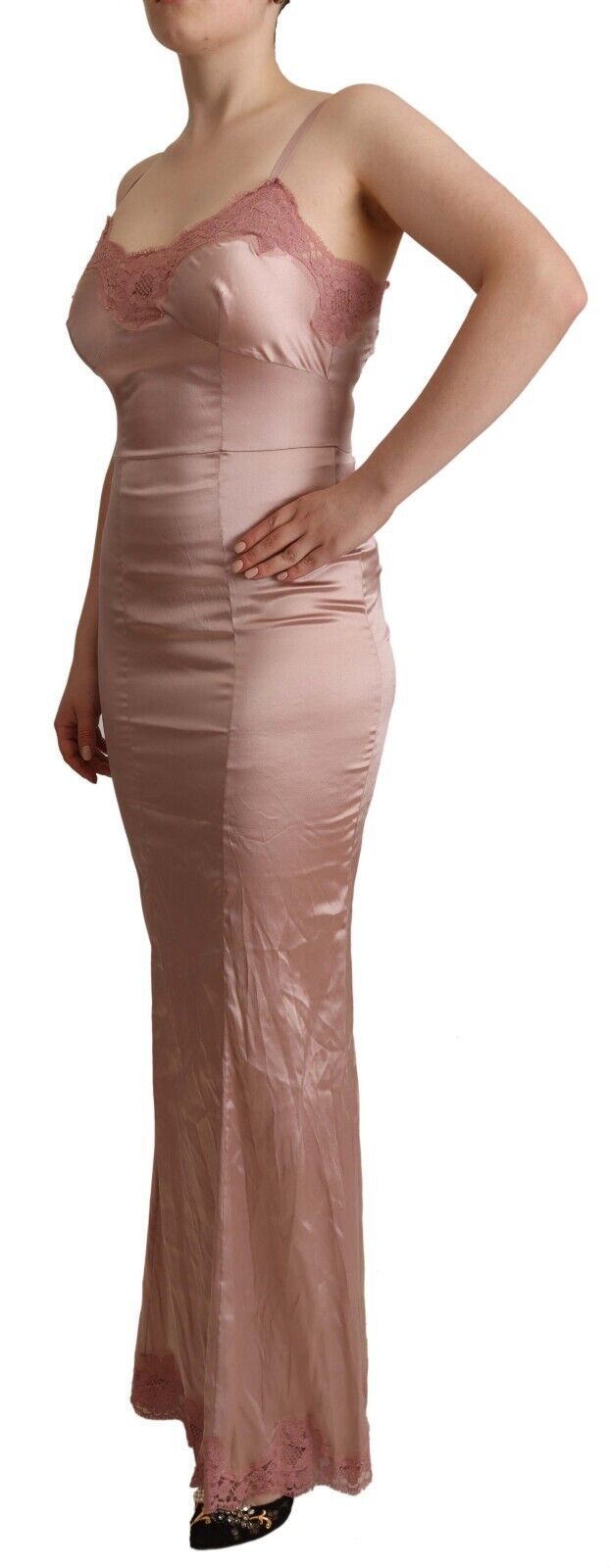 Dolce &amp; Gabbana, langes, figurbetontes Maxikleid aus Polyester in Rosa