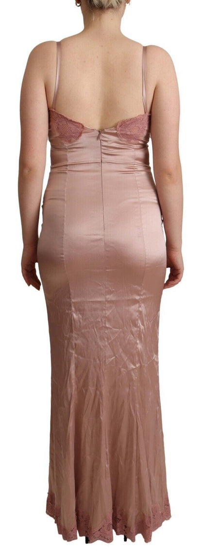 Dolce &amp; Gabbana, langes, figurbetontes Maxikleid aus Polyester in Rosa
