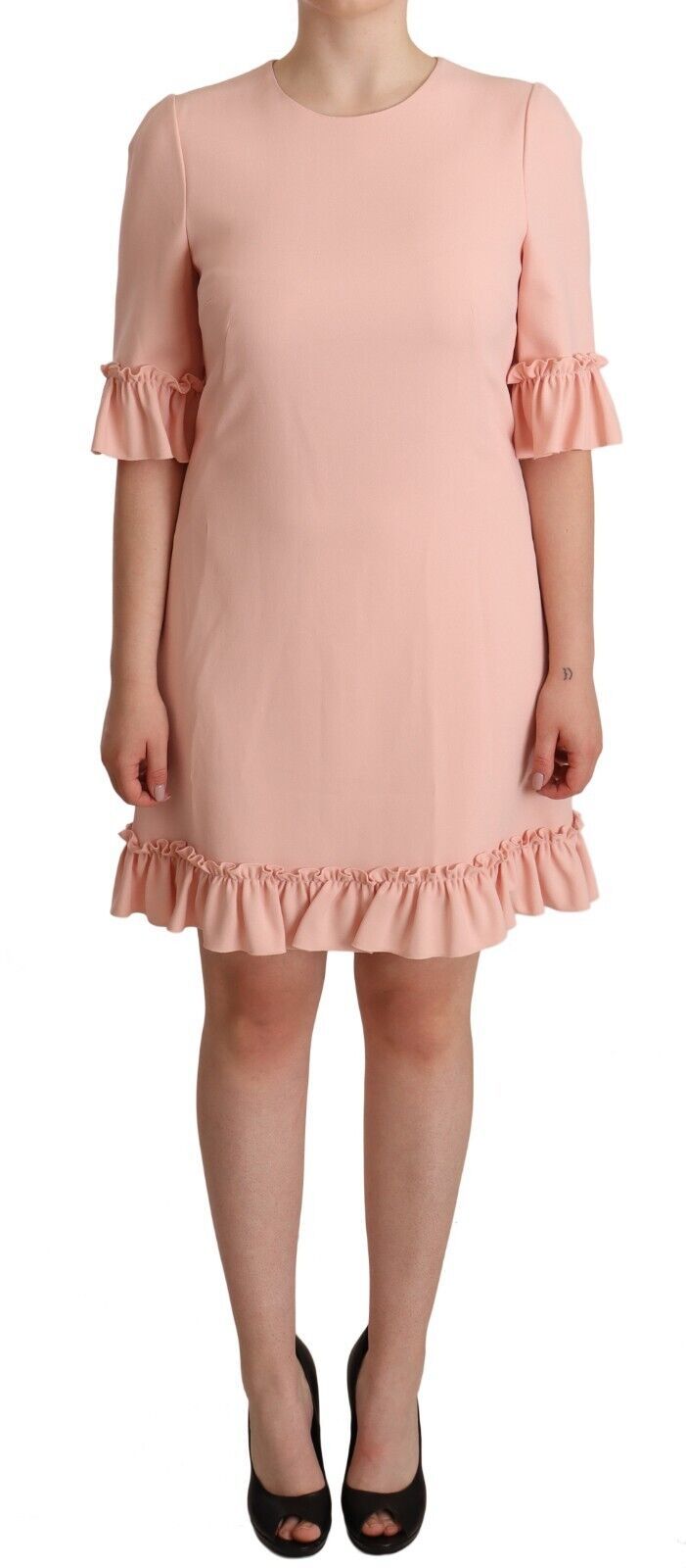 Dolce &amp; Gabbana – Etuikleid aus Viskose mit Rüschenärmeln in Rosa