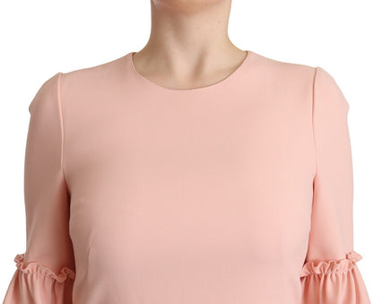 Dolce &amp; Gabbana – Etuikleid aus Viskose mit Rüschenärmeln in Rosa