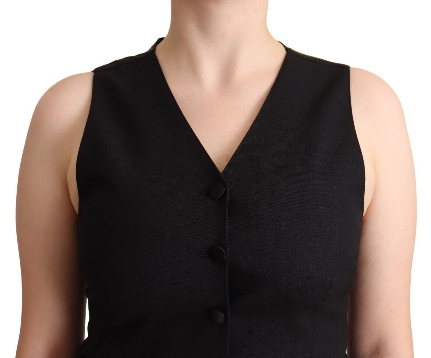 Dolce &amp; Gabbana – Schwarzes, ärmelloses Viskose-Westentop mit Knopfleiste