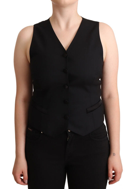 Dolce &amp; Gabbana – Schwarzes, ärmelloses Viskose-Westentop mit Knopfleiste